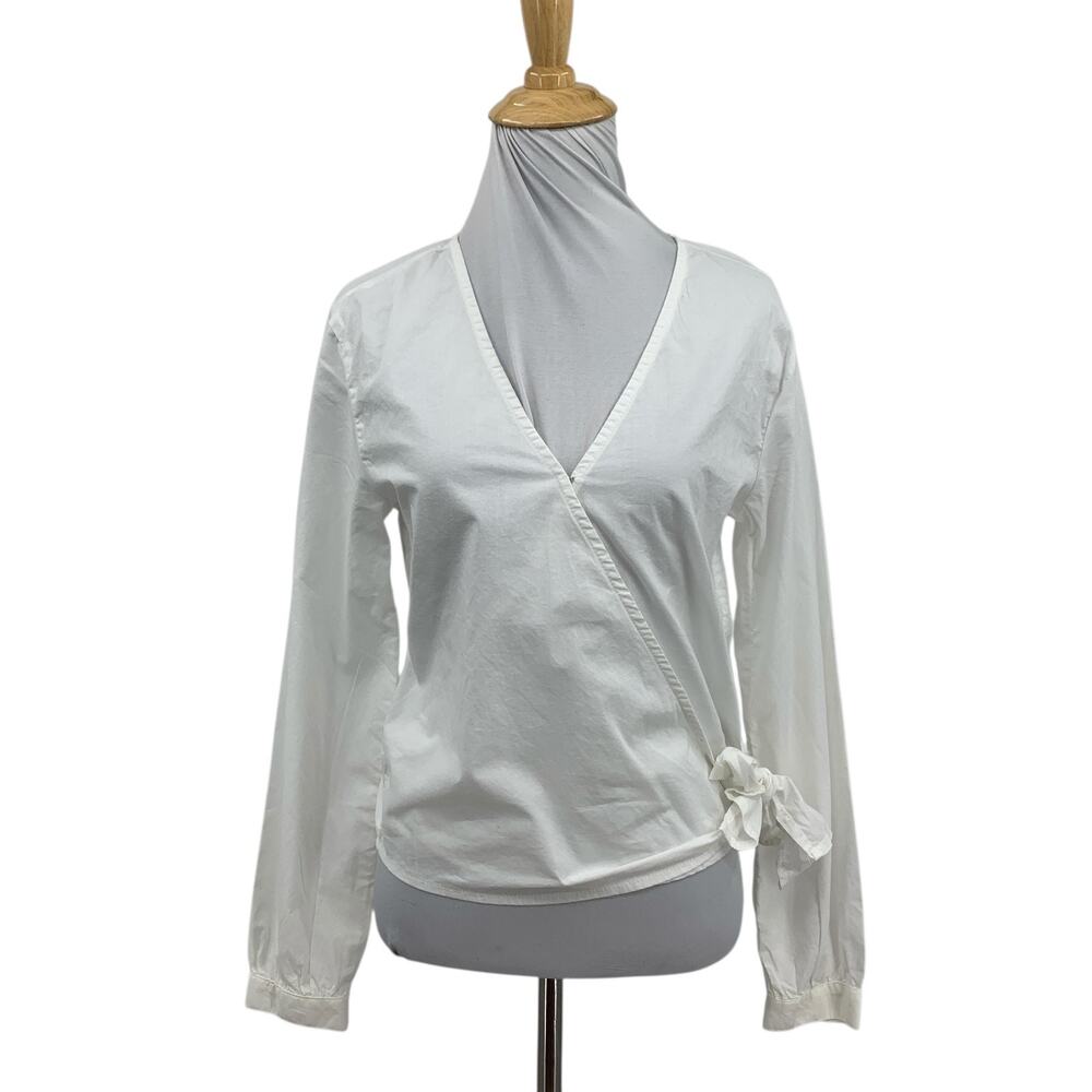 Gap Top Womens XS Extra Small Optic White Cotton Long Sleeve Wrap Tie Side Crop